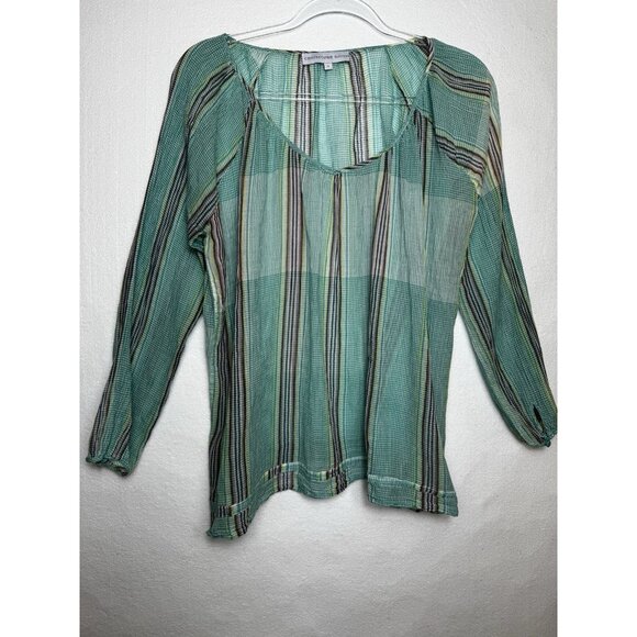 Christophe Sauvat Tops - Christophe Sauvat Colorful Plaid 100% Cotton Peasant Blouse Top Small Boho Comfy
